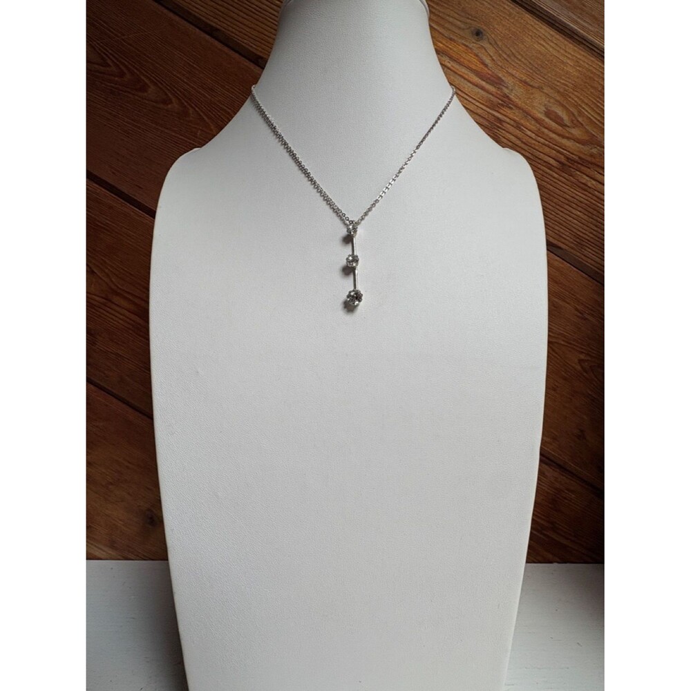Delicate Silver-Tone Drop Rhinestone Necklace